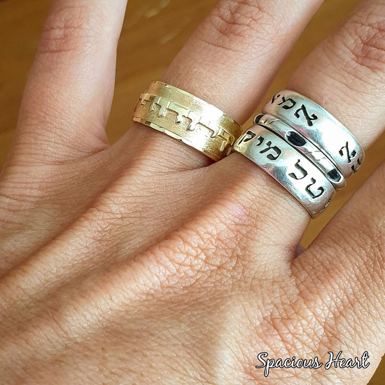 Hebrew Name Ring Hebrew Phrase Ring Biblical Phrase Ring Etsy