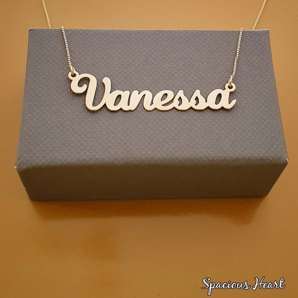 14k Gold Vanessa Necklace Vanessa Pendant Vanessa Nameplate Etsy