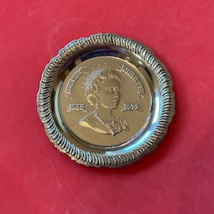 Queen Elizabeth II Trinket Tray Ring Dish Commemorative Celebration Silver Jubilee 1953-1977 Stamped Made in England