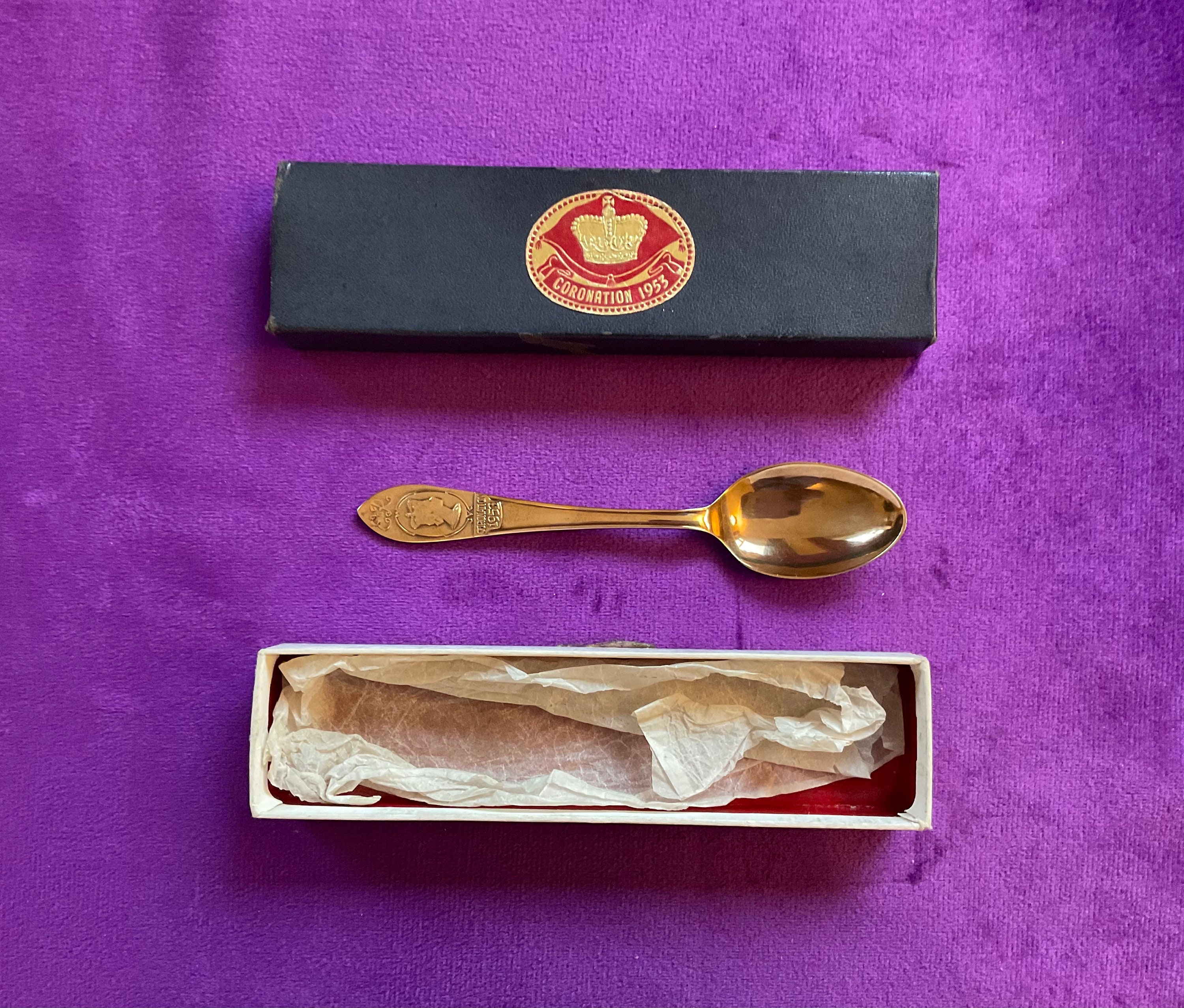 Queen Elizabeth II Coronation 1953 Gilded Commemorative Spoon Profile