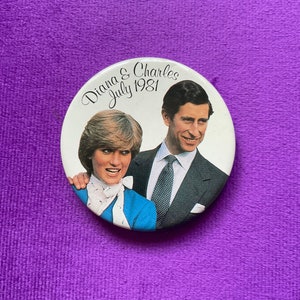 Princess Diana Prince Charles Wedding 1981 Vintage Portrait Button pin badge Two inch diameter