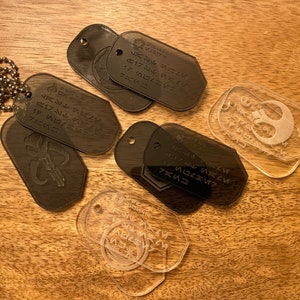 Star Wars-inspired dog tags -- customized in Aurebesh