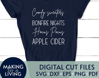 Bequeme Pullover - Herbst Liebe SVG geschnitten Datei | Digitale geschnittene Dateien für Cricut, Silhouette, dxf, eps, pdf | Herbst-Shirts, Herbst-Zitate