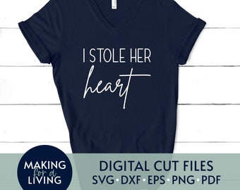 Arquivo SVG "Eu Roubei o Coração Dela": Arquivos de Corte para Camiseta de Noivado (Download Digital)