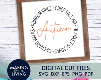 Pumpkin Spice - Fall Love Round SVG Cut File / Cricut Silhouette dxf eps pdf / Fall shirts, aire nítido, pañuelos de manta, paseos por el huerto