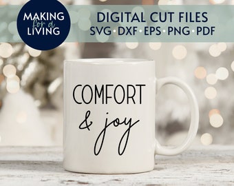 Komfort & Freude - SVG | Digitale geschnittene Dateien - Cricut, Silhouette dxf eps pdf | Weihnachten Kaffee Svg, Kaffeebecher Svg, elegante Weihnachten Svg
