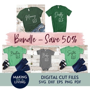 Pacote Família Elfo - SVG | Arquivos de corte digital para Cricut, Silhouette dxf eps pdf | Família Natal SVG, Pijamas de Natal SVG, Elfo SVG