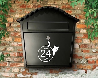 Personalized Cat Mailbox Decal: Outdoor Vinyl House Number with various designs