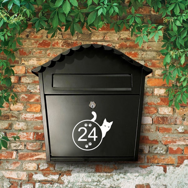 Cat Vinyl Decal for a Mailbox or outdoor feature - Various designs to choose from, Personalised with your house number/name