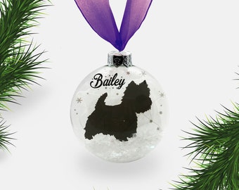 Westie West Highland Terrier Dog Personalised Ornament | Custom Glass Christmas Bauble