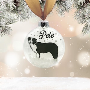 Border Collie Dog Personalised Ornament | Custom Glass Christmas Bauble