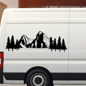 Mountains and Trees Scene Vinyl Car Decal: Campervan RV Bumper Sticker