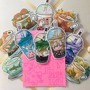 Conjunto de pegatinas de tiburón de té Boba Boba w/ Teacups
