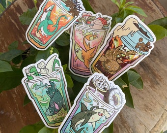 Juego de pegatinas de tiburones de bebida asiática