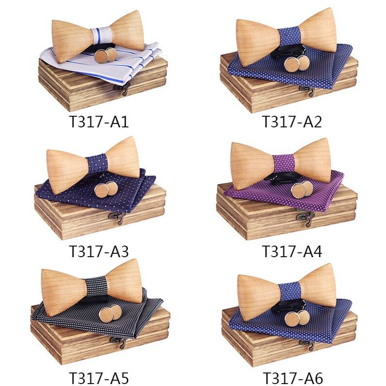 Wood bow tie sets cufflink best man gift groomsmen gift necktie brothers accessories suit up bowtie wedding party handkerchief