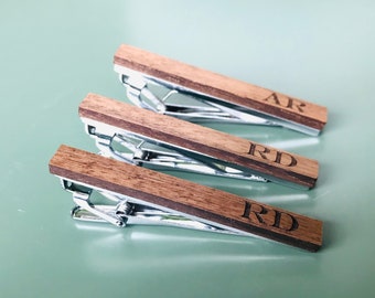 Wooden Accessories Company Wooden Tie Clips with Laser Engraved Jumbo Design Cherry Wood Tie Bar Engraved in The USA 