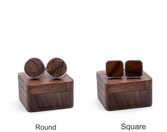 Boutons de manchette en bois gravé et coffret cadeau carré SET - Boutons de manchette personnalisés pour le mariage, papa, garçons d’honneur, meilleur homme, cadeau d’anniversaire en bois