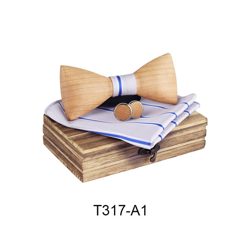 Wood bow tie sets cufflink best man gift groomsmen gift necktie brothers accessories suit up bowtie wedding party handkerchief