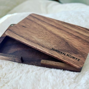 Business card holder made of walnut wood, personalized engraving, name initials logo, business card case, Corporate Gift  Groomsmen Gift