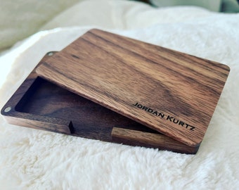 Business card holder made of walnut wood, personalized engraving, name initials logo, business card case, Corporate Gift  Groomsmen Gift