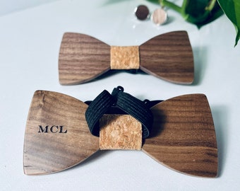 bestman gift Wooden bow tie sets Personalized bowtie, engraved necktie, cuff link, bestman gift, wedding party gift for groomsmen bridesmaid