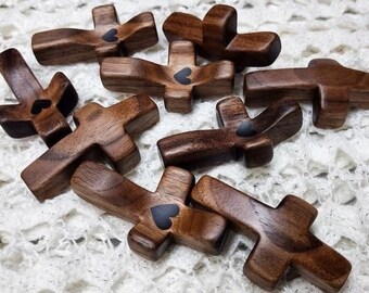 Cross my heart wooden Cross made of Walnut wood