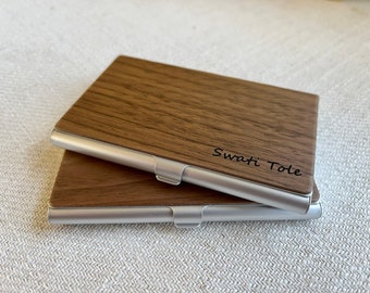 Business card holder made of walnut wood, personalized engraving, name initials logo, business card case, Corporate Gift  Groomsmen Gift