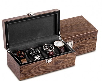 Watch Box, Personalized Watch Storage Box with 4 Slots, Wood Organizer, Jewelry storage box, Christmas gift, wooden watch box, gifts for him