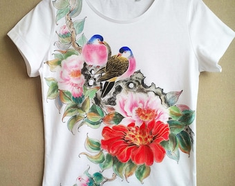præcedens vegne Reporter Love Birds Hand-painted T-shirt for Women. Valentine's - Etsy