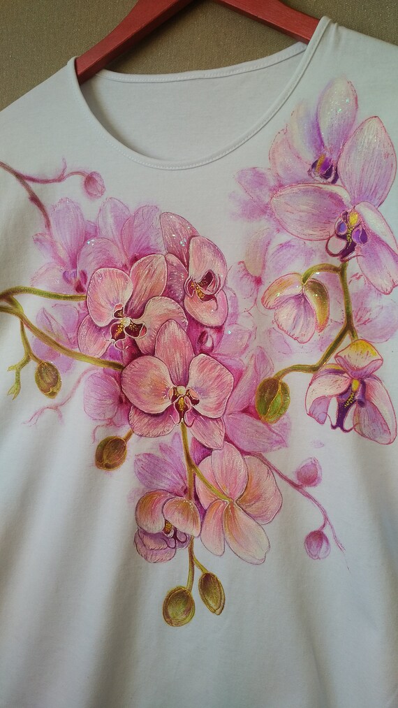 Hand-painted Orchid Flowers T-shirt for 