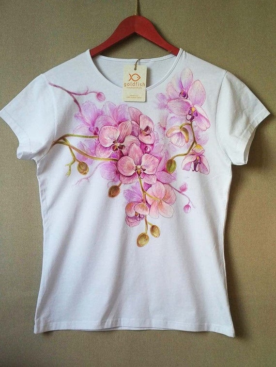 Hand-painted Orchid Flowers T-shirt for 