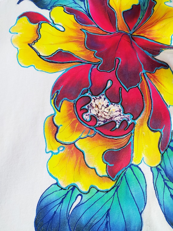 Hand-painted Short Oversized Floral T-shirt for Women