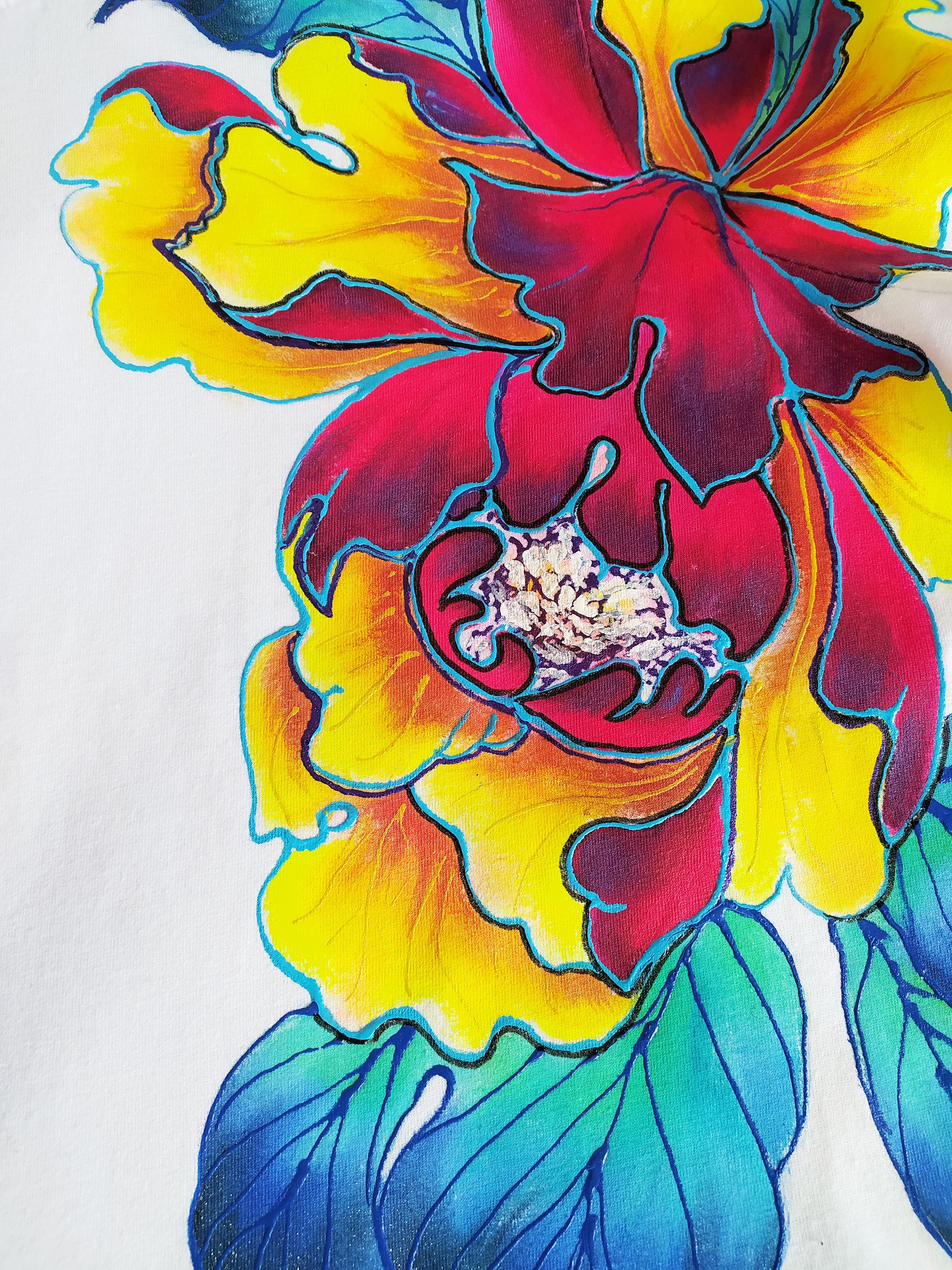 Hand-painted Short Oversized Floral T-shirt for Women. Bright - Etsy