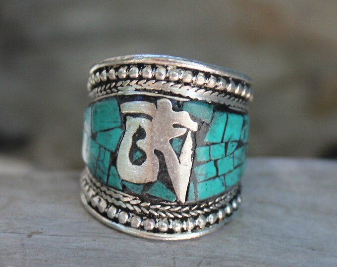 Turquoise Yoga Adjustable ring. Medium To Large size