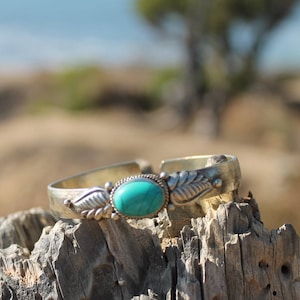 Turquoise Adjustable Bracelet for Cowgirl Cowboy Southwest Style Blue Stone Bangle for Boho Hippie Festival Goer Cuff Gift Idea for Him Her