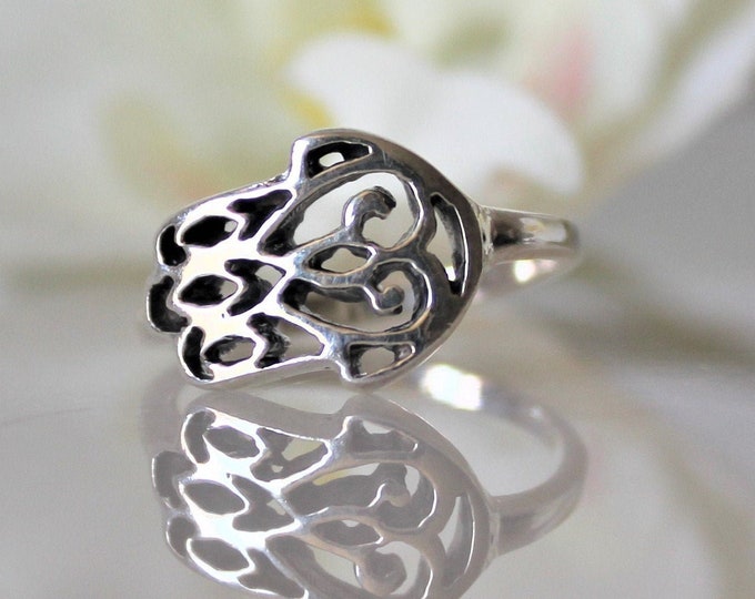 Hamsa Ring, Hand of Fatima Sterling silver Ring, Size ring 6 or 7 or 8