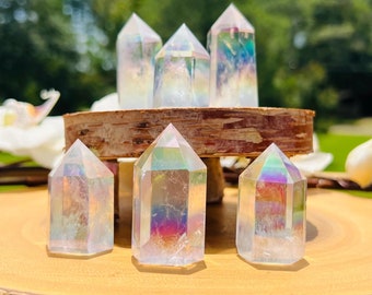 Rainbow Titanium Aura Quartz Crystal Point Tower: Es fördert emotionale Heilung, Freude und Klarheit