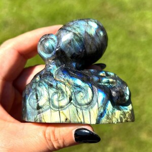 Hand Carved Labradorite Octopus ~ Octopus Carving ~ Mermaid Gift ~ Ocean Lover Gift ~ Labradorite Carving ~ Gift for Her
