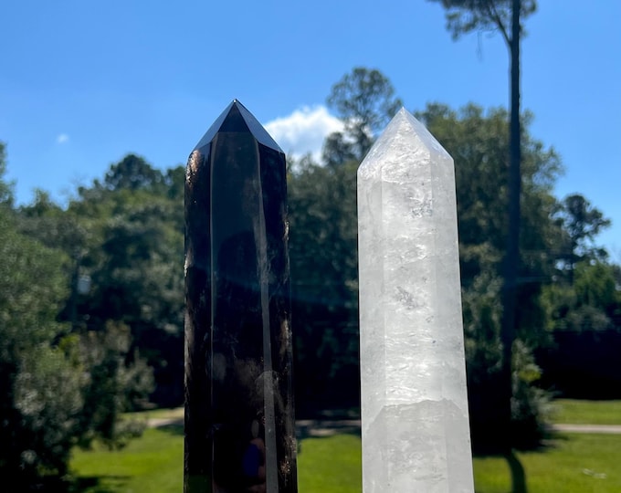 Large Clear Quartz Tower ~ Smoky Quartz Tower