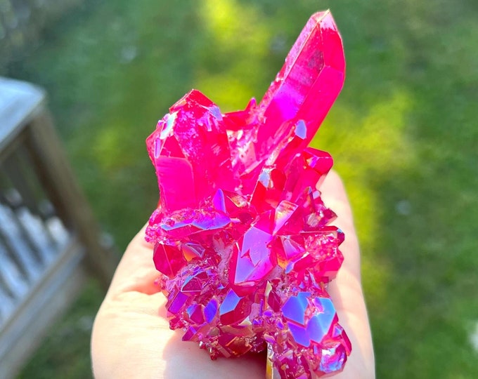 Titanium Rainbow Pink Quartz Cluster