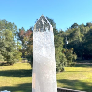 Huge Clear Quartz Tower: Natural Crystal Obelisk with Rainbows