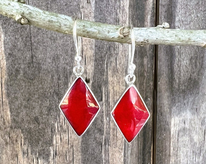 Red Coral Sterling Silver Earrings ~ Coral Stone Earrings ~ Red Earrings ~ Cowgirl Earrings ~ Boho Earrings ~ Hippie Earrings ~ Gift for her