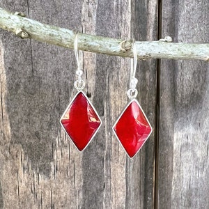 Rode koraal sterlingzilveren oorbellen ~ koraalsteenoorbellen ~ rode oorbellen ~ cowgirl-oorbellen ~ boho-oorbellen ~ hippieoorbellen ~ cadeau voor haar