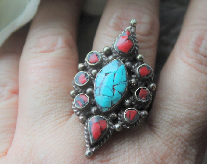 Turquoise Coral Ring ~ Gift for Her