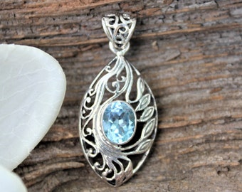 Blue Topaz Sterling Silver Pendant ~ Gift for her