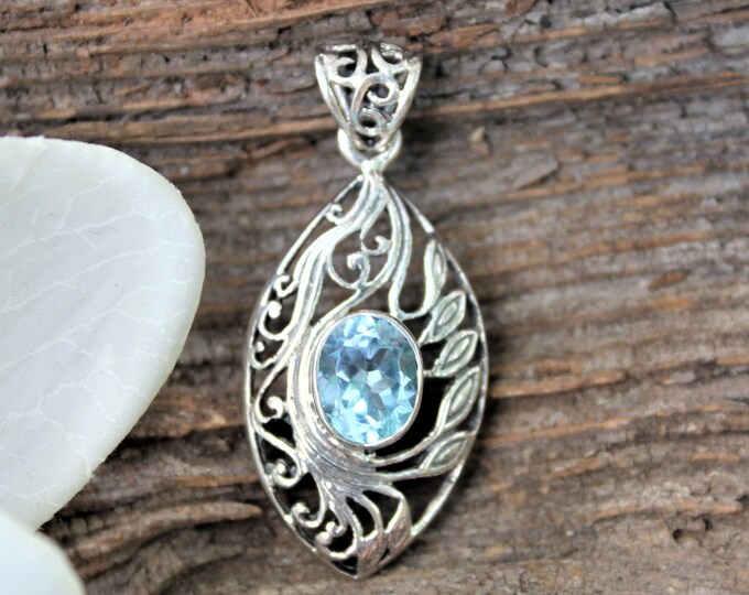 Blue Topaz Sterling Silver Pendant ~ Gift for her