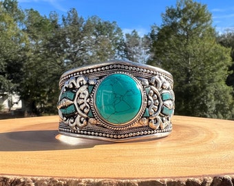 Turquoise armband, geboortesteen armband, stenen armband, cowboy armband, zuidwestelijke armband, hippie armband, manchetarmband