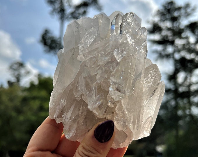 Clear Quartz Crystal with Couple rainbow Cluster