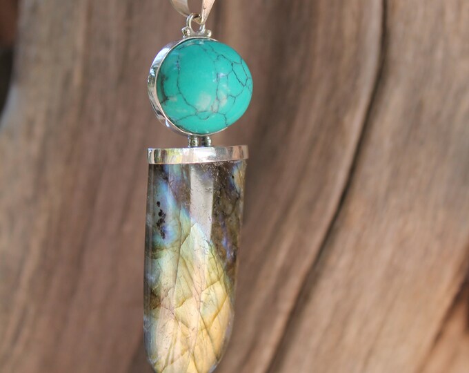 Labradorite and Turquoise Sterling Silver Pendant