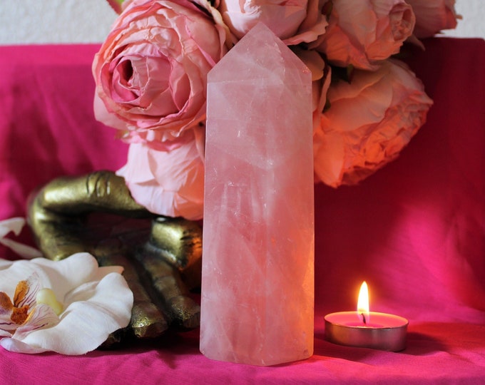 Huge Solid Natural Rose Quartz Tower